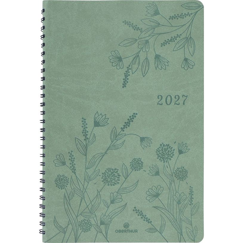 3664447229348-Agenda à spirale Primrose - 1 semaine sur 2 pages - 17 x 24,5 cm - vert sauge - Oberthur--0