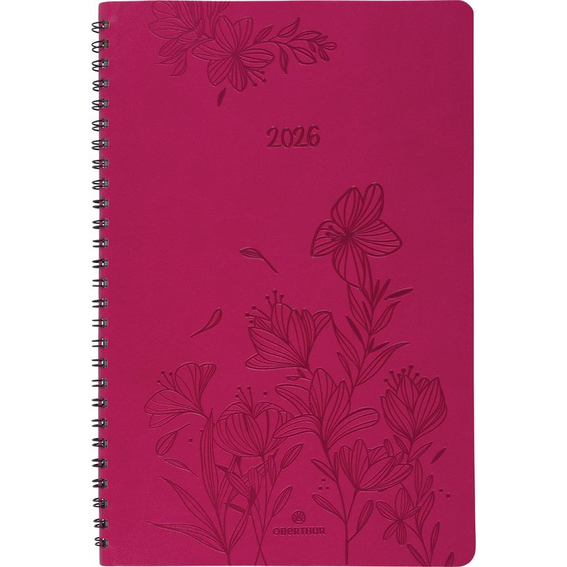 3664447204925-Agenda à spirale Primrose - 1 semaine sur 2 pages - 17 x 24,5 cm - fuchsia - Oberthur--0
