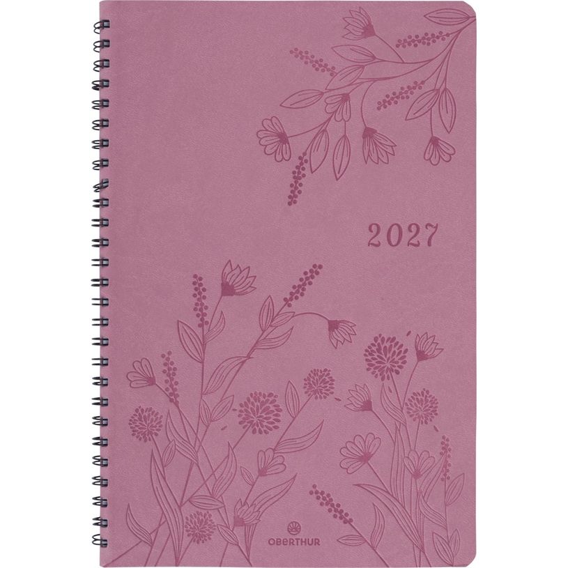 3664447229362-Agenda à spirale Primrose - 1 semaine sur 2 pages - 17 x 24,5 cm - bois de rose - Oberthur--0