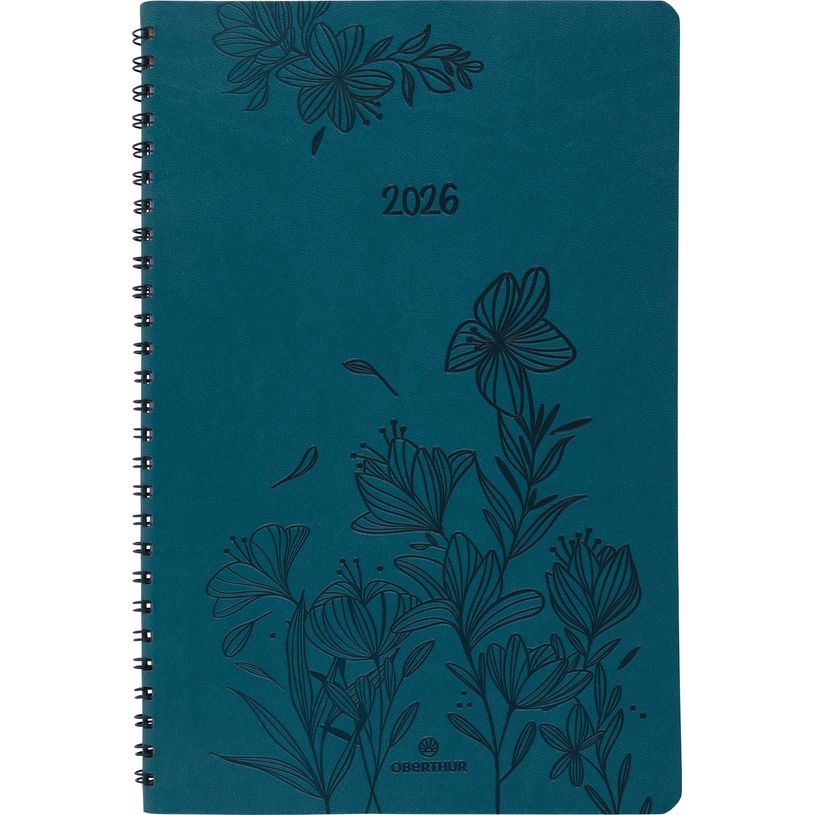 3664447204932-Agenda à spirale Primrose - 1 semaine sur 2 pages - 17 x 24,5 cm - vert canard - Oberthur--0