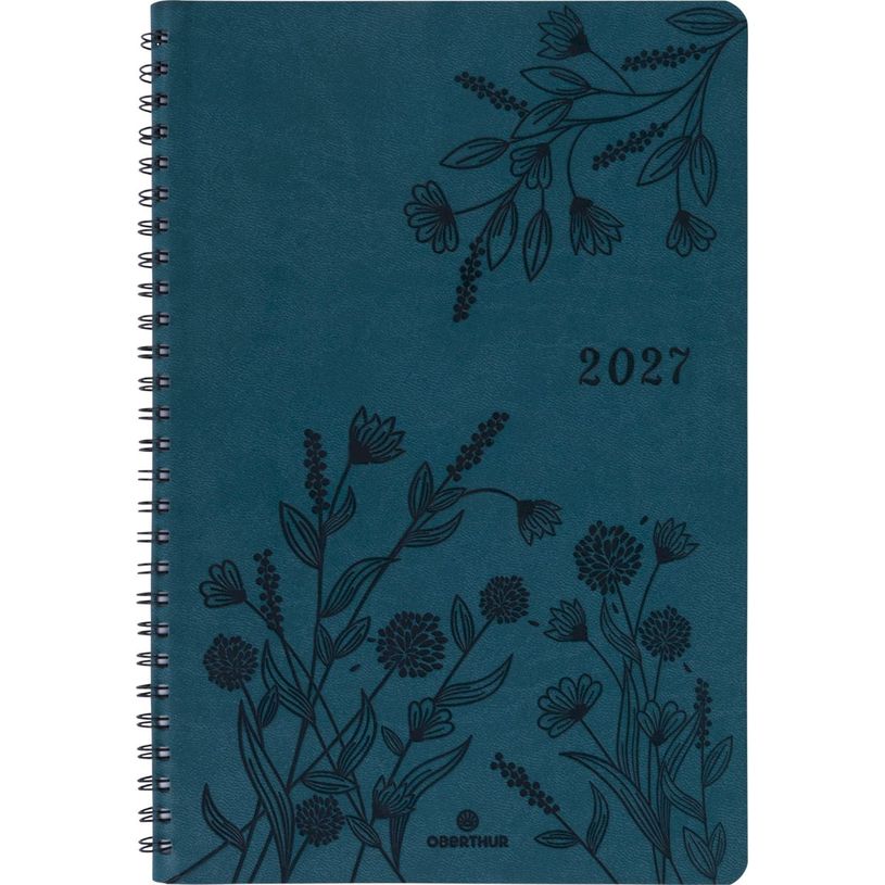 3664447229379-Agenda à spirale Primrose - 1 semaine sur 2 pages - 17 x 24,5 cm - vert canard - Oberthur--0
