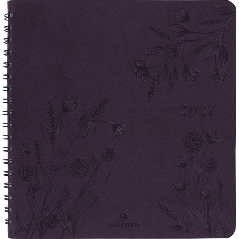 3664447229386-Agenda à spirale Primrose - 1 semaine sur 2 pages - 16,5 x 16,5 cm - violet - Oberthur--0
