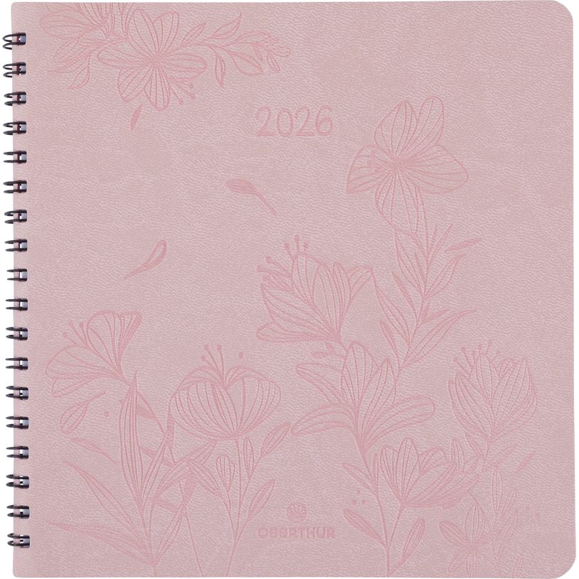 3664447204956-Agenda à spirale Primrose - 1 semaine sur 2 pages - 16,5 x 16,5 cm - rose - Oberthur--0
