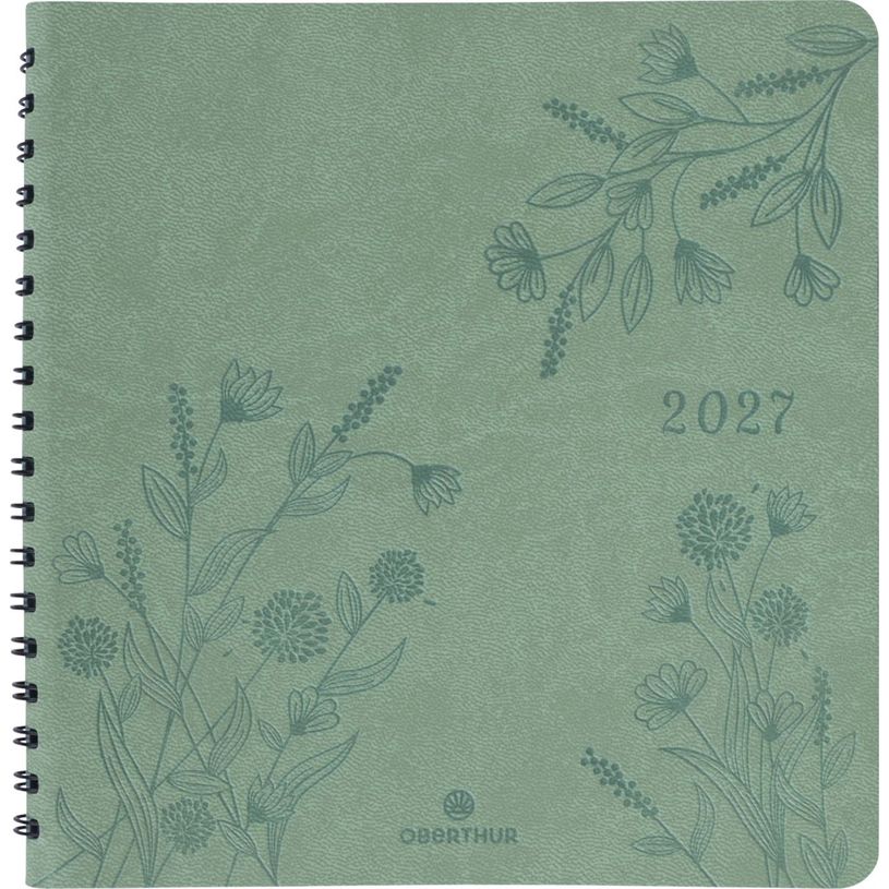 3664447229393-Agenda à spirale Primrose - 1 semaine sur 2 pages - 16,5 x 16,5 cm - vert sauge - Oberthur--0