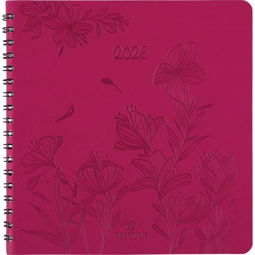 3664447204970-Agenda à spirale Primrose - 1 semaine sur 2 pages - 16,5 x 16,5 cm - fuchsia - Oberthur--0