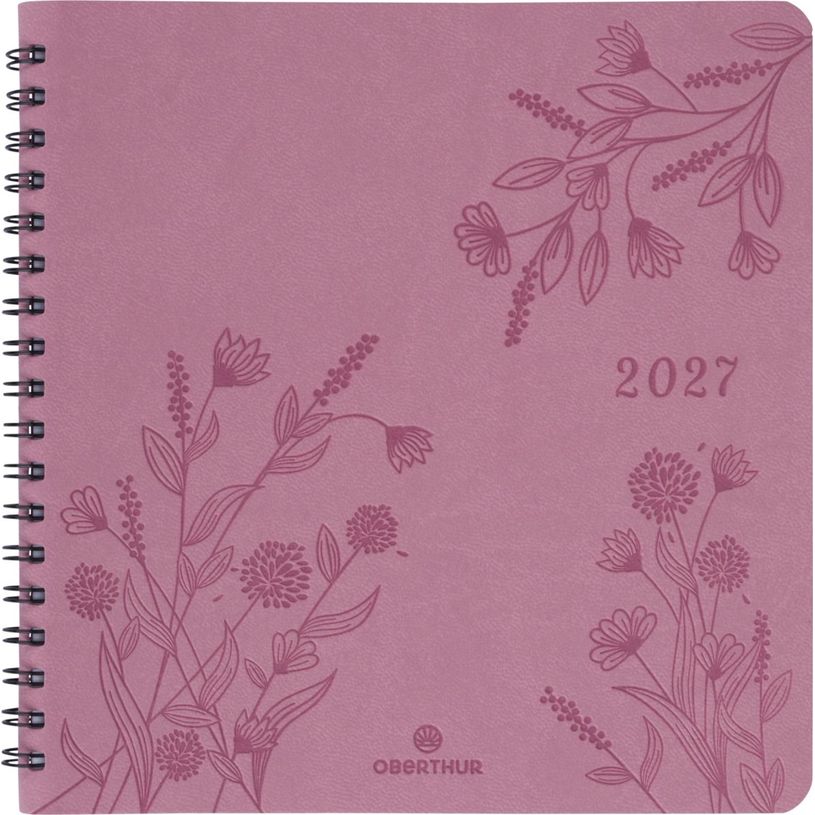 3664447229416-Agenda à spirale Primrose - 1 semaine sur 2 pages - 16,5 x 16,5 cm - bois de rose - Oberthur--0