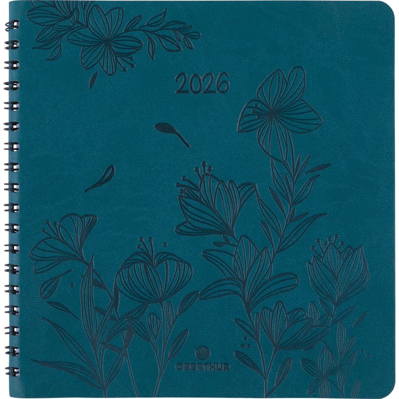 3664447204987-Agenda à spirale Primrose - 1 semaine sur 2 pages - 16,5 x 16,5 cm - vert canard - Oberthur--0