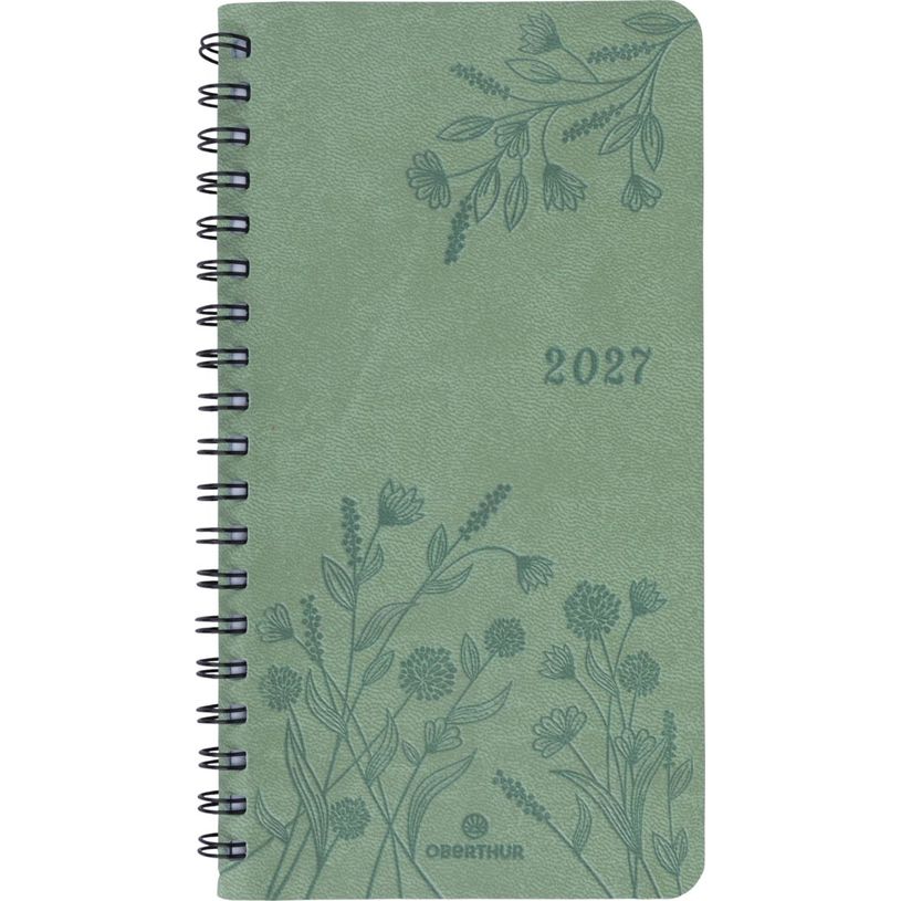 3664447229447-Agenda de poche spiralé Primrose - 1 semaine sur 2 pages - 9,5 x 17 cm - vert sauge - Oberthur--0