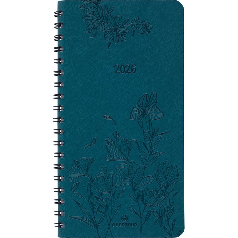 3664447205038-Agenda de poche spiralé Primrose - 1 semaine sur 2 pages - 9,5 x 17 cm - vert canard - Oberthur--0