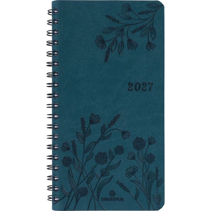 3664447229478-Agenda de poche spiralé Primrose - 1 semaine sur 2 pages - 9,5 x 17 cm - vert canard - Oberthur--0