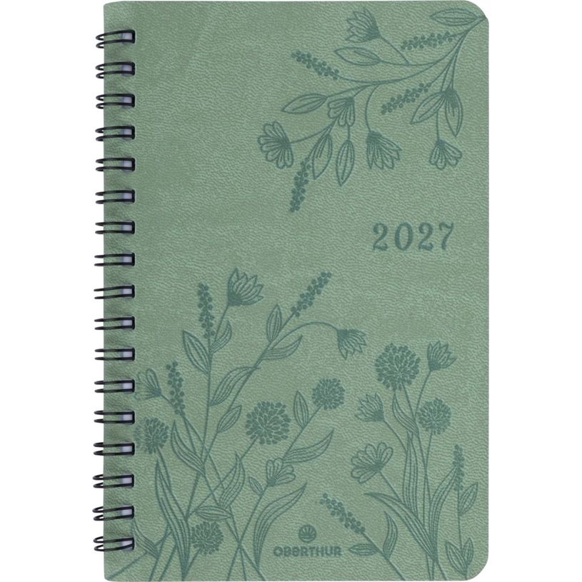 3664447229492-Agenda de poche spiralé Primrose - 1 semaine sur 2 pages - 10 x 15 cm - vert sauge - Oberthur--0