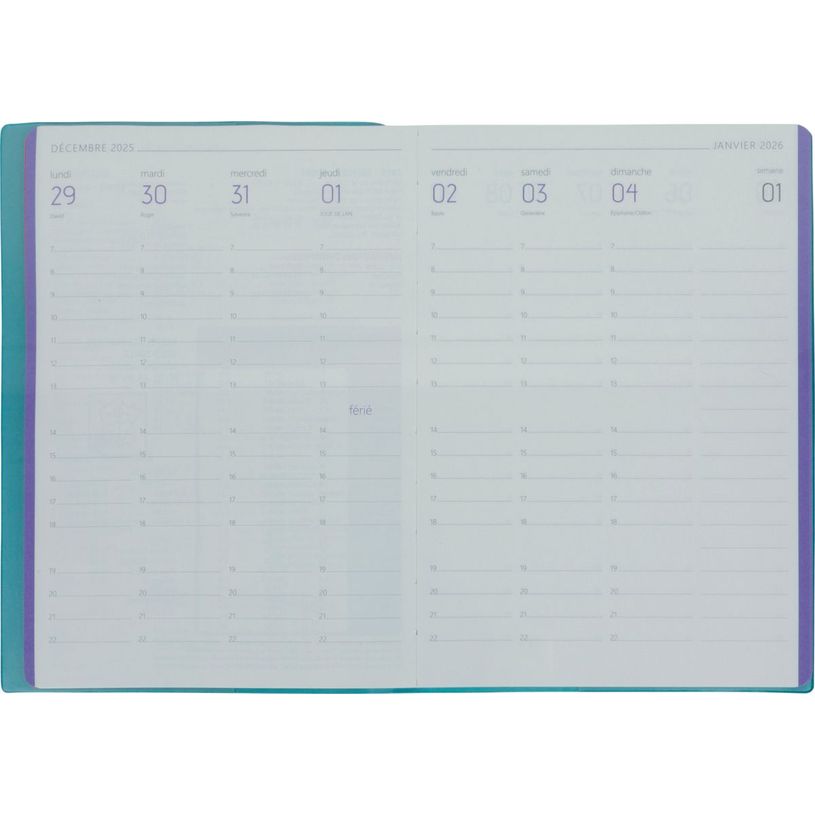 3664447228082-Agenda Colornote - 1 semaine sur 2 pages - 15,5 x 21,5 cm - turquoise - Oberthur--1