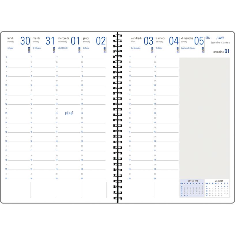 3664447231235-Agenda à spirale Portland - 1 semaine sur 2 pages - 17 x 24,5 cm - noir - Oberthur--1