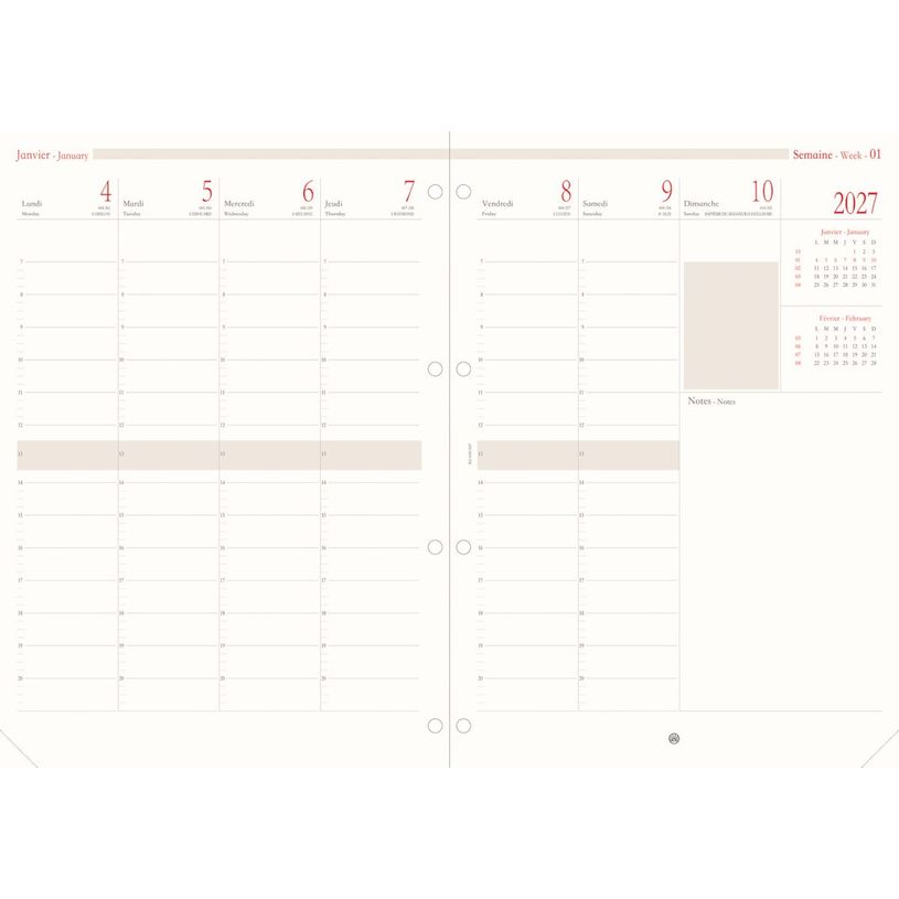 3664447232867-Oberthur - Recharge pour organiseur - 1 semaine sur 2 pages (semainier international) - 21 x 32,5 cm--0