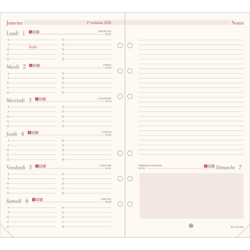 3664447203416-Oberthur - Recharge pour organiseur - 1 semaine par page et 1 page de notes - 9,5 x 19,5 cm--0