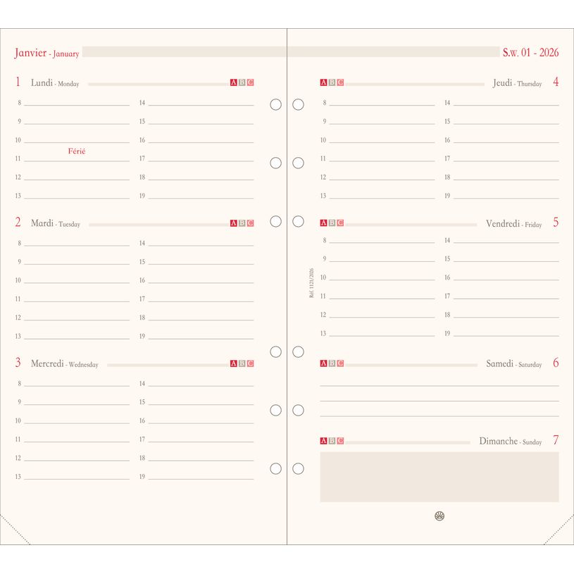 3664447203423-Oberthur - Recharge pour organiseur - 1 semaine sur 2 pages à l'horizontal - 9,5 x 19,5 cm--0