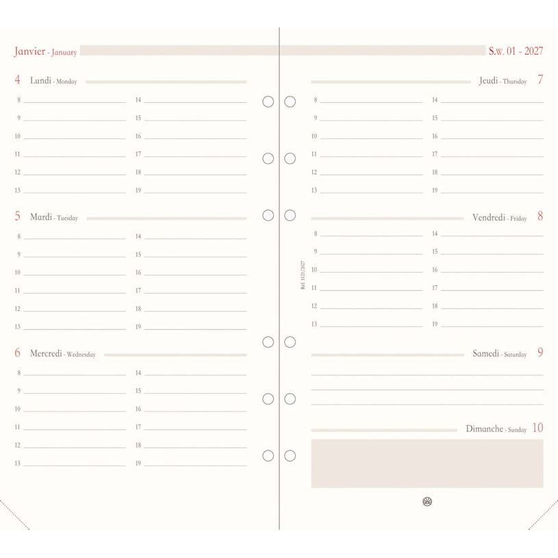 3664447232928-Oberthur - Recharge pour organiseur - 1 semaine sur 2 pages à l'horizontal - 9,5 x 19,5 cm--0