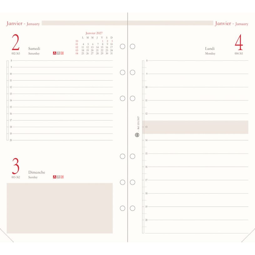 3664447232959-Oberthur - Recharge pour organiseur - 1 jour par page - 9,5 x 19,5 cm--0