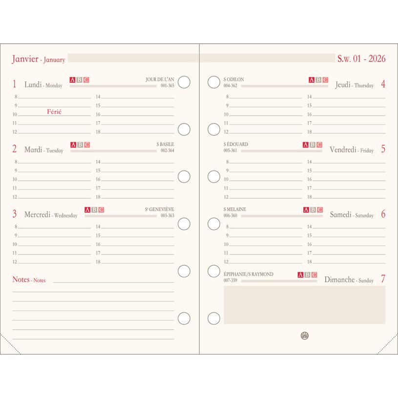 3664447203461-Oberthur - Recharge pour organiseur - 1 semaine sur 2 pages (semainier international) - 8 x 15 cm--0