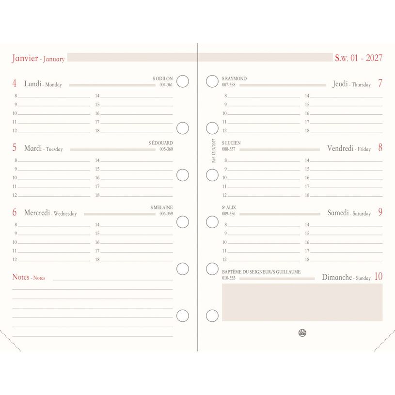 3664447232966-Oberthur - Recharge pour organiseur - 1 semaine sur 2 pages (semainier international) - 8 x 15 cm--0