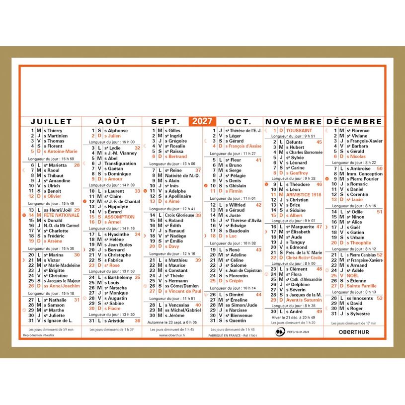 3664447231785-Calendrier Classique - 6 mois par face - 13,5 x 17,5 cm - Oberthur--1