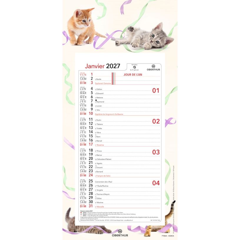 3664447231624-Calendrier mensuel en papier sur plaque nova - 16 x 33 cm - différents modèles disponibles - Oberthur--0