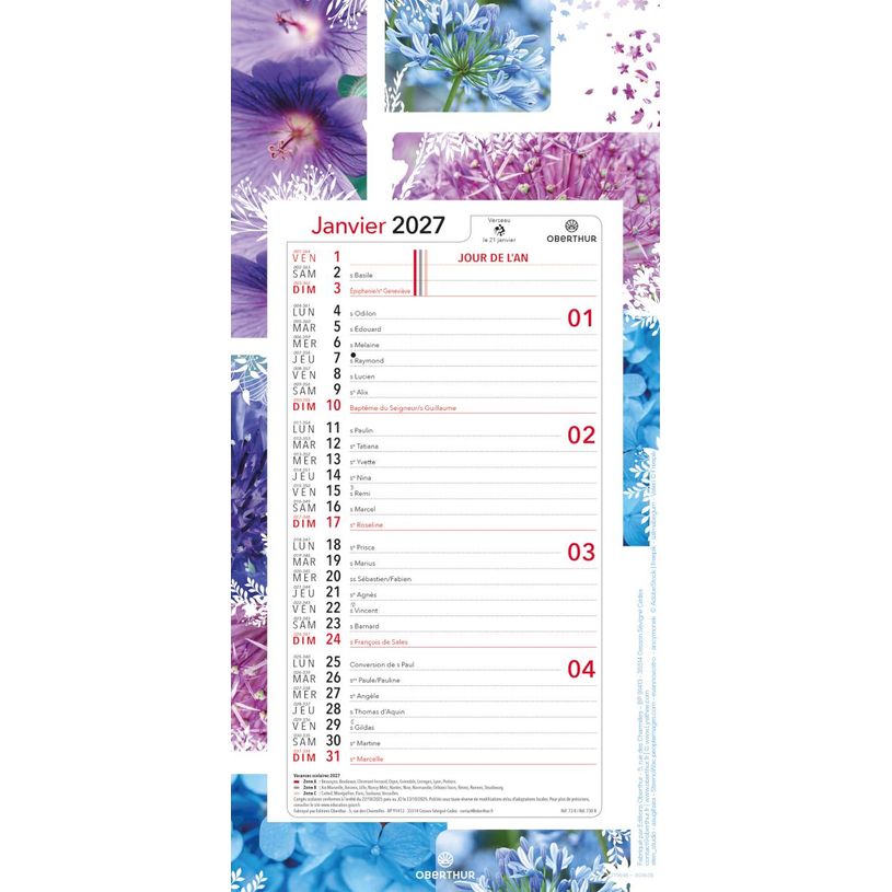 3664447231624-Calendrier mensuel en papier sur plaque nova - 16 x 33 cm - différents modèles disponibles - Oberthur--1
