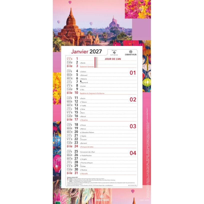 3664447231624-Calendrier mensuel en papier sur plaque nova - 16 x 33 cm - différents modèles disponibles - Oberthur--3