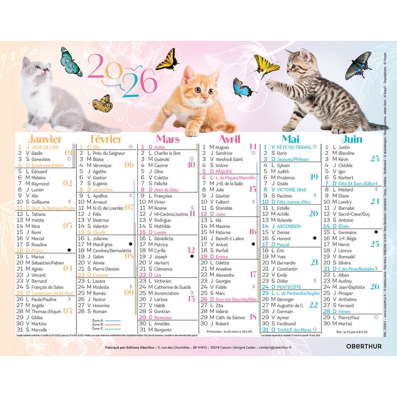 3664447193458-Mini calendrier illustré - 6 mois par face - 13,5 x 17,5 cm - différents modèles disponibles - Obert--0