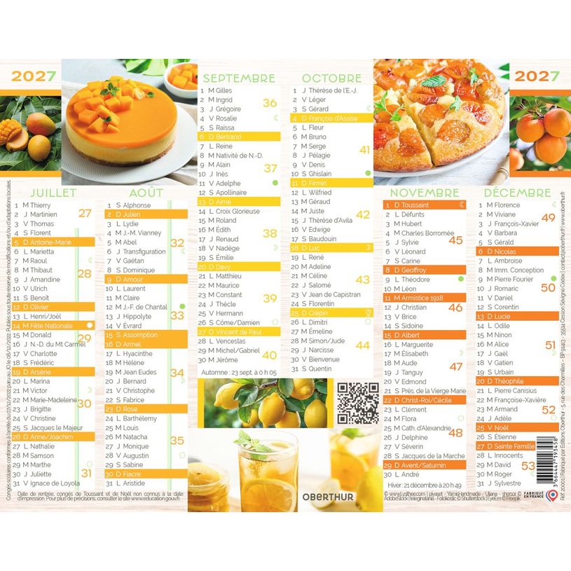3664447231686-Mini calendrier illustré - 6 mois par face - 13,5 x 17,5 cm - différents modèles disponibles - Obert--5