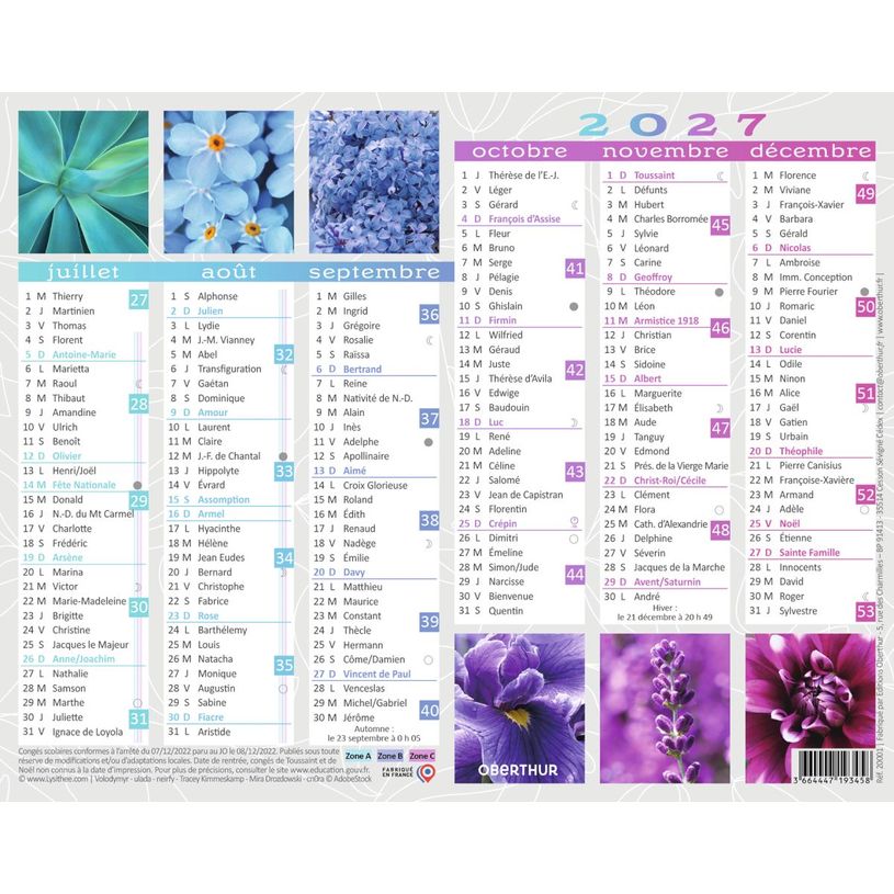 3664447231686-Mini calendrier illustré - 6 mois par face - 13,5 x 17,5 cm - différents modèles disponibles - Obert--7