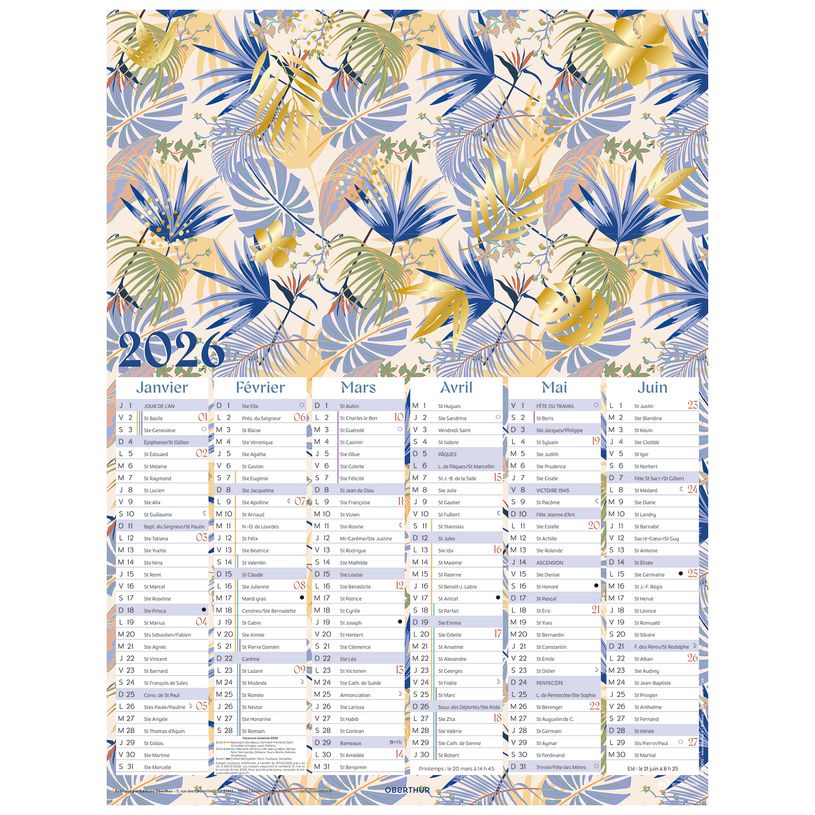 3664447193700-Calendrier Poster or - 6 mois par face - 21 x 26,5 cm - Oberthur--0