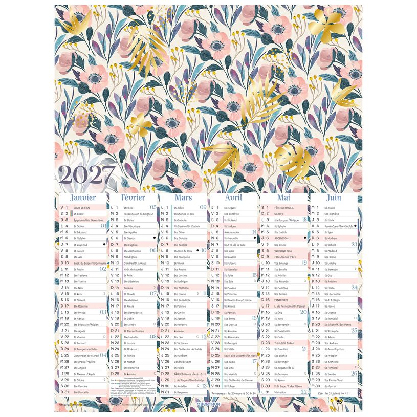 3664447227542-Calendrier Poster or - 6 mois par face - 21 x 26,5 cm - Oberthur--0