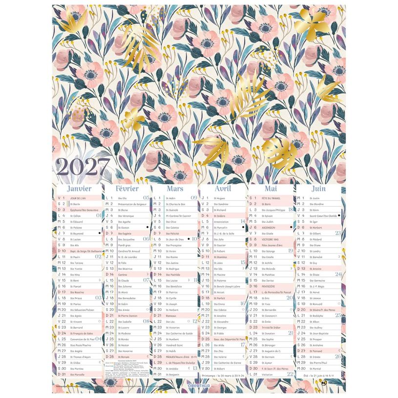 3664447227542-Calendrier Poster or - 6 mois par face - 21 x 26,5 cm - Oberthur--0