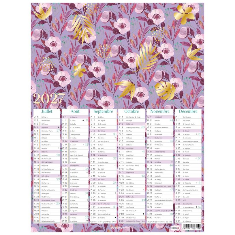 3664447227542-Calendrier Poster or - 6 mois par face - 21 x 26,5 cm - Oberthur--1