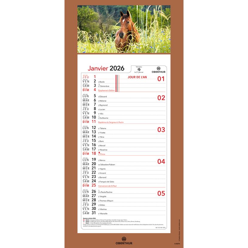 3664447209982-Calendrier mensuel en papier sur plaque illustrée - 16 x 33 cm - différents modèles disponibles - Ob--0