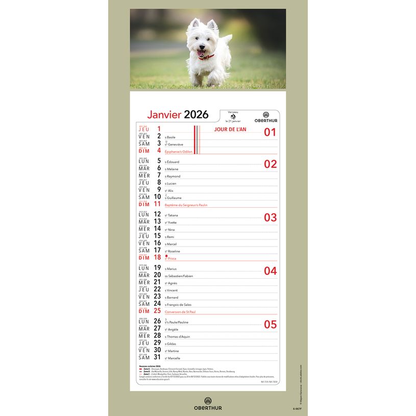 3664447209982-Calendrier mensuel en papier sur plaque illustrée - 16 x 33 cm - différents modèles disponibles - Ob--2