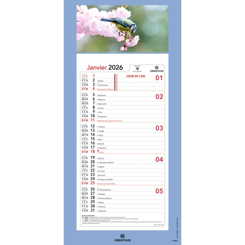 3664447209982-Calendrier mensuel en papier sur plaque illustrée - 16 x 33 cm - différents modèles disponibles - Ob--4