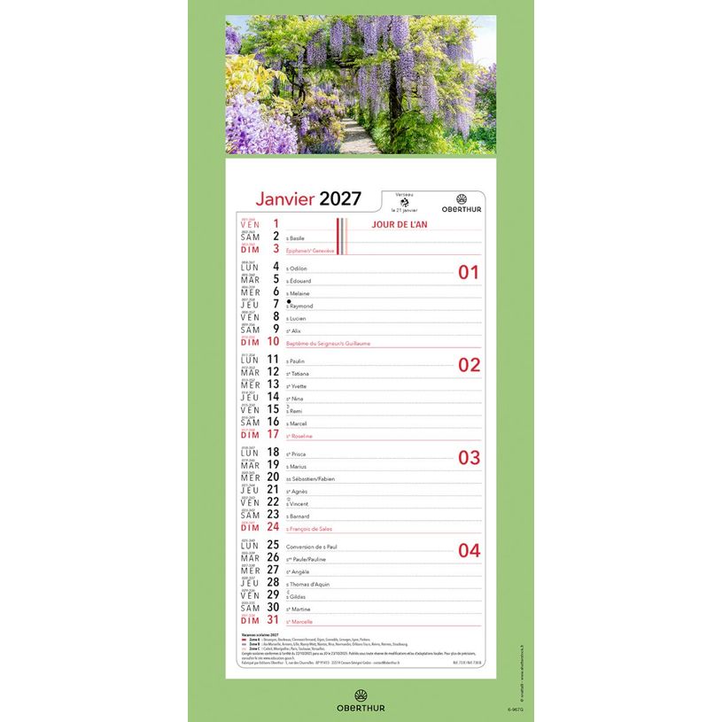 3664447231594-Calendrier mensuel en papier sur plaque illustrée - 16 x 33 cm - différents modèles disponibles - Ob--6