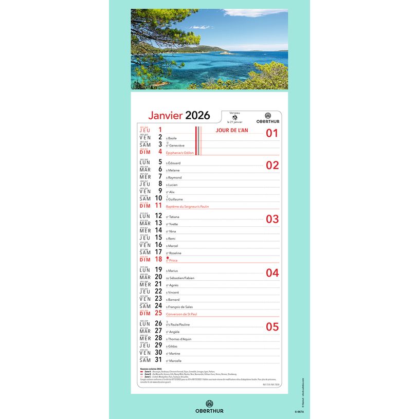 3664447209982-Calendrier mensuel en papier sur plaque illustrée - 16 x 33 cm - différents modèles disponibles - Ob--7