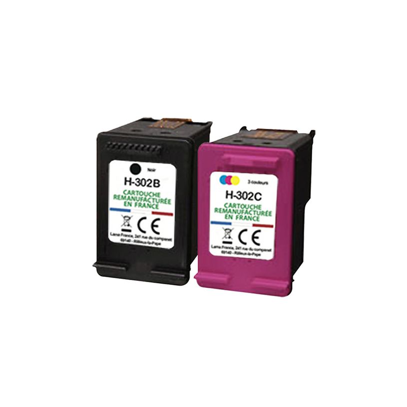 3584770629038-Cartouche remanufacturée HP 302 - pack de 2 - noir, cyan, magenta, jaune - Uprint--1