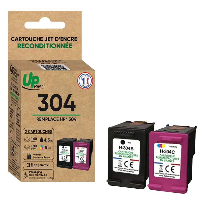3584770629052-Cartouche remanufacturée HP 304 - pack de 2 - noir, cyan, magenta, jaune - Uprint--2