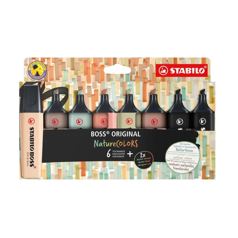 4006381603157-STABILO BOSS ORIGINAL NatureCOLORS - 8 Surligneurs - gris chaud, terre d'ombre, beige, ver-P_405186253_6-3