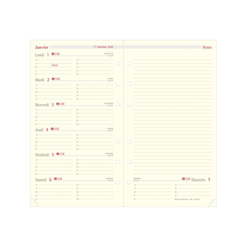 3664447232911-Oberthur - Recharge pour organiseur - 1 semaine par page et 1 page de notes - 9,5 x 19,5 c-P_405186414_2-1