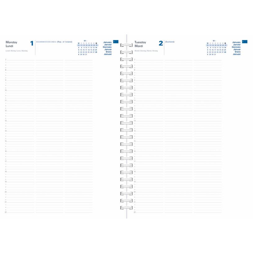3371010517800-Quo Vadis - Agenda - Spiralé - 2025 - Day 2 Day Recyclé S - Journalier - Multilingue - Respire - Bleu - 12 mois de janvier à déce--1