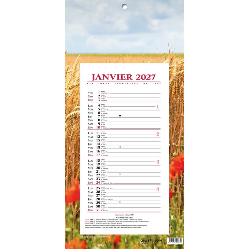 3371010519453-Quo Vadis - Bloc mensuel - Français - Fantaisie - Blé - 12 mois de janvier à décembre - 16x33,5 cm - Papier Clairefontaine blanc - Fabri--0