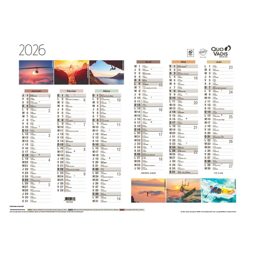 3371010517718-Quo Vadis - Calendrier éphéméride - 2025 - Français - Fantaisie - Multicolore - 12 mois de janvier à décembre - 55x40,5 cm - Papier Clairefontaine blanc - Fabri--0