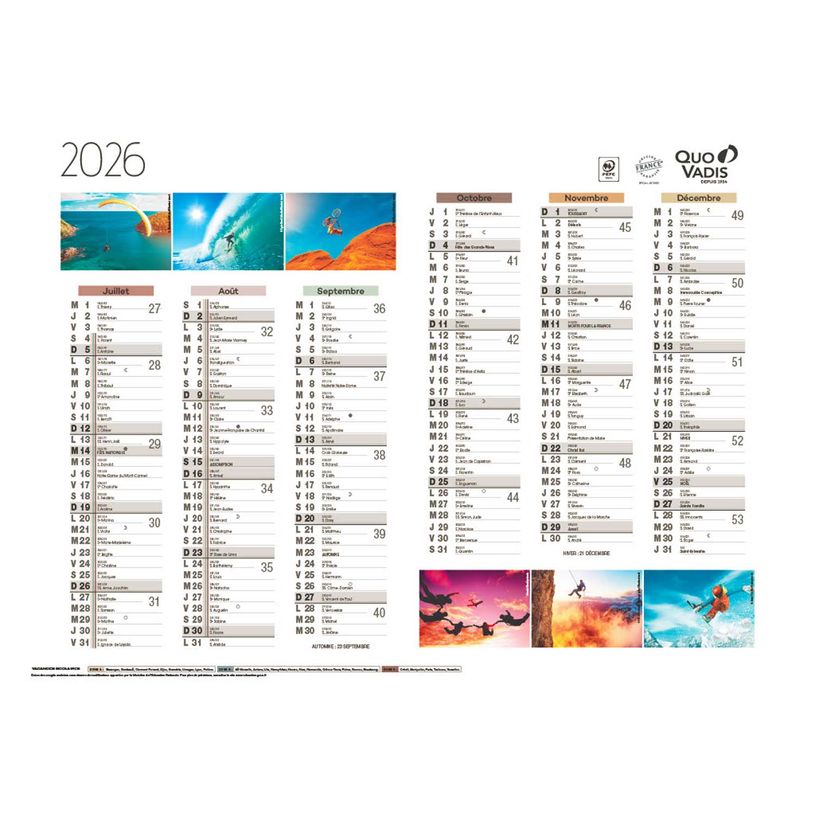 3371010517718-Quo Vadis - Calendrier éphéméride - 2025 - Français - Fantaisie - Multicolore - 12 mois de janvier à décembre - 55x40,5 cm - Papier Clairefontaine blanc - Fabri--1