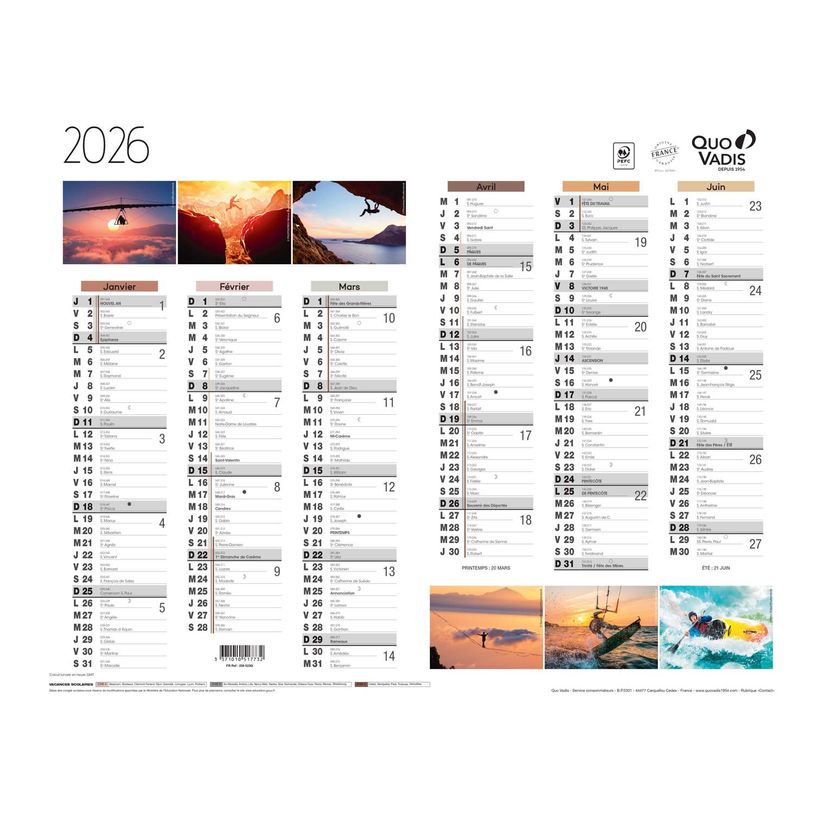 3371010517732-Quo Vadis - Calendrier éphéméride - 2025 - Français - Fantaisie - Multicolore - 12 mois de janvier à décembre - 43x33,5 cm - Papier Clairefontaine blanc - Fabri--0