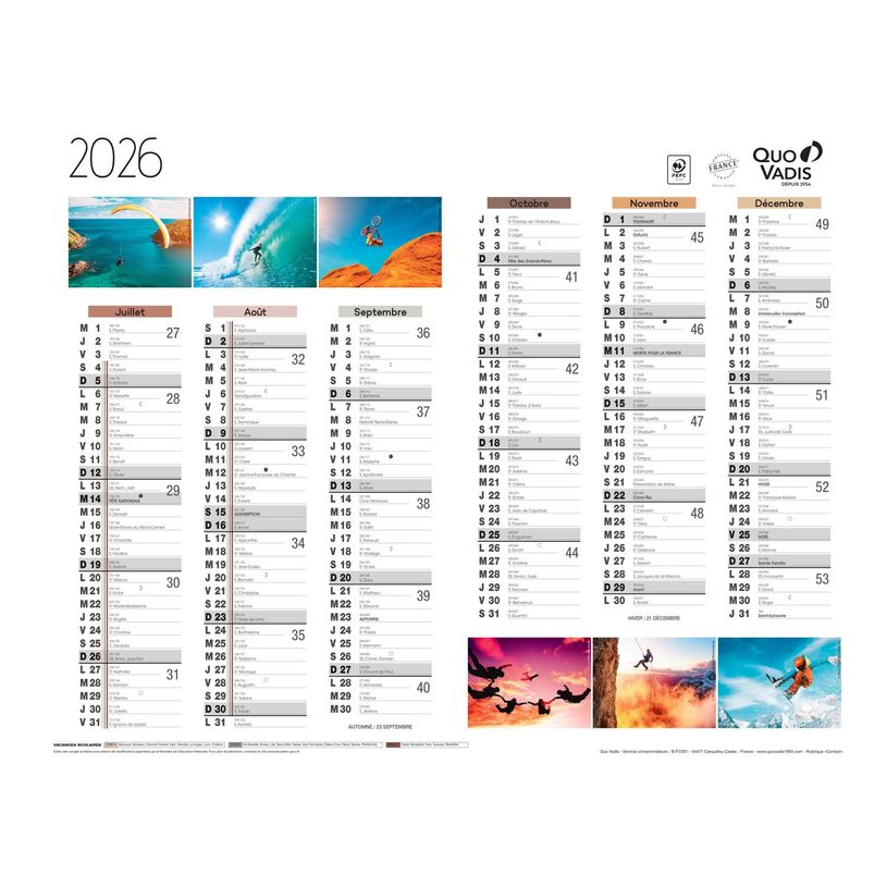 3371010517732-Quo Vadis - Calendrier éphéméride - 2025 - Français - Fantaisie - Multicolore - 12 mois de janvier à décembre - 43x33,5 cm - Papier Clairefontaine blanc - Fabri--1